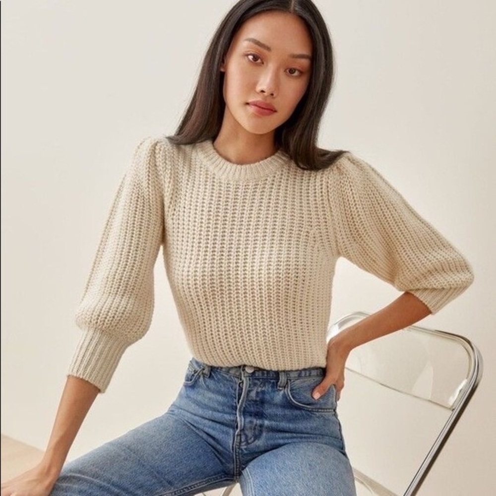 NWOT Reformation Ivory Puff Sleeve Sweater